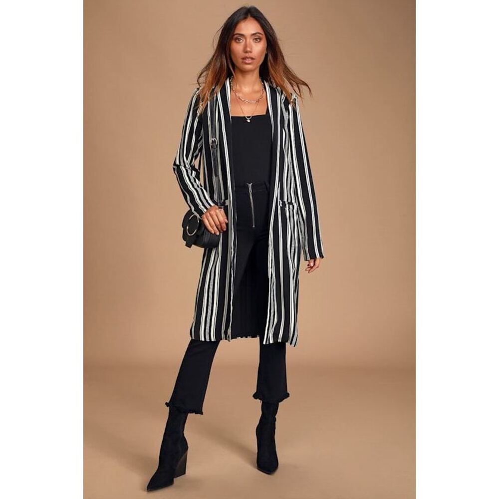 Lulus Annamary Black And White Striped Duster Blazer - Size S